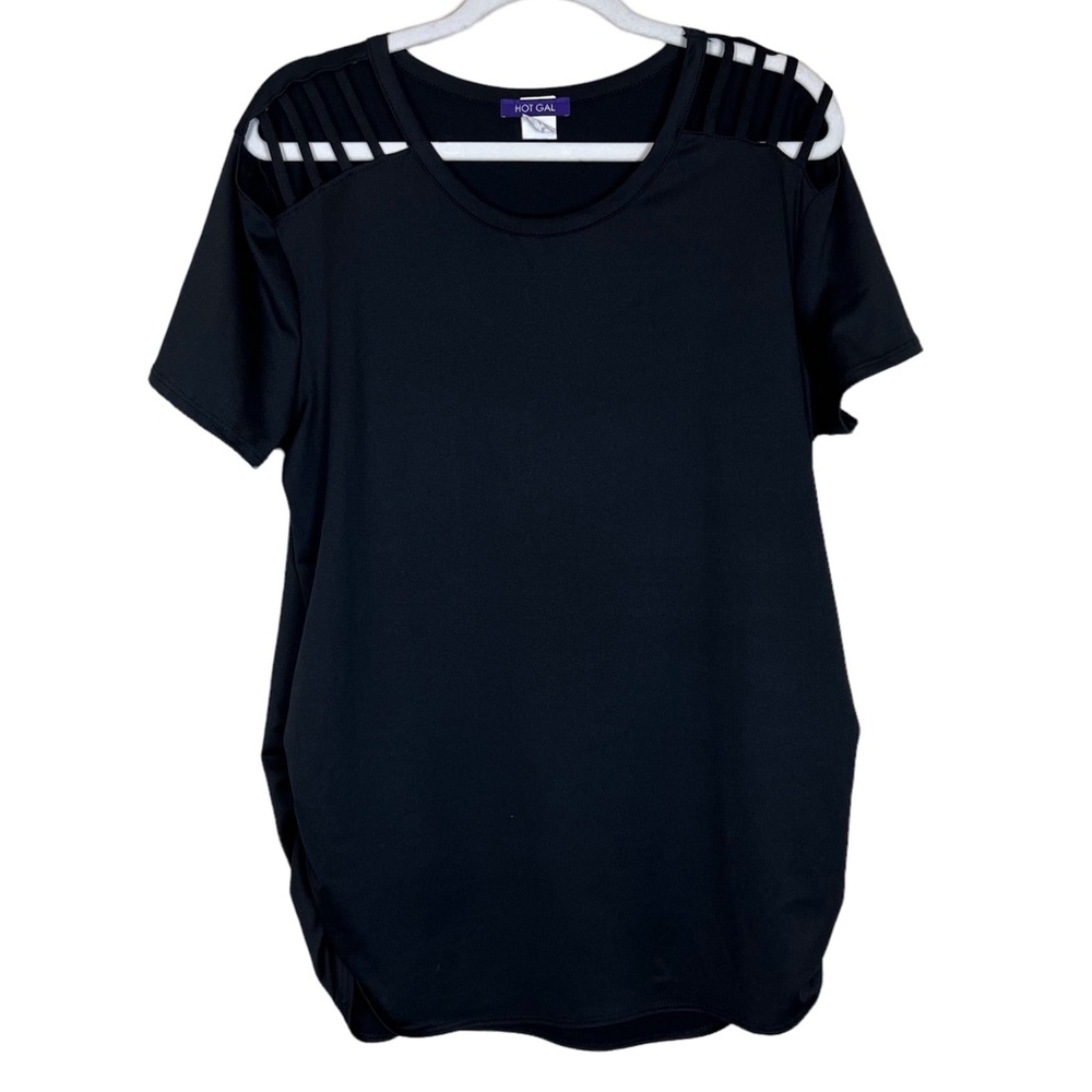Hot Gal Black Scoop Neck Short Sleeve XL Blouse